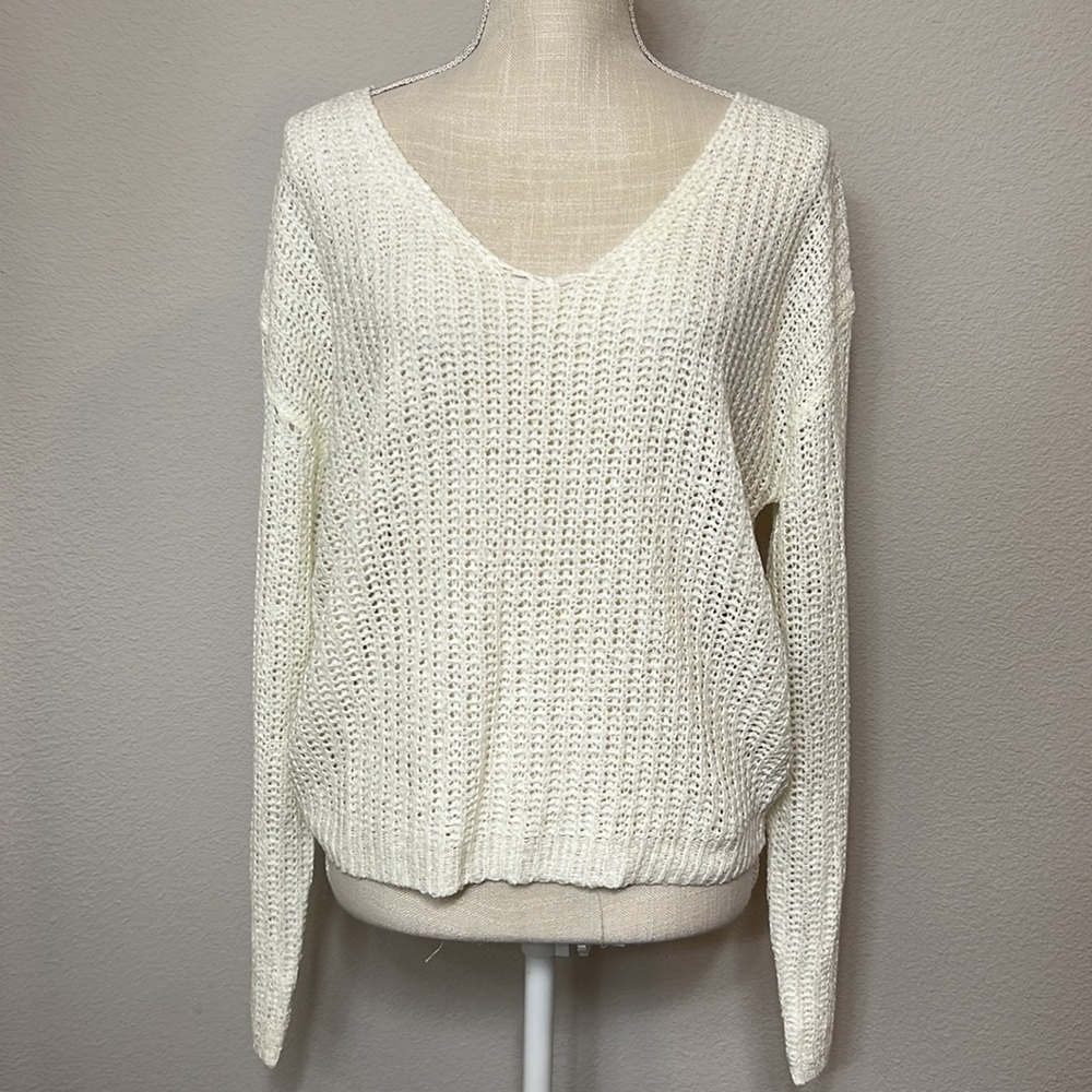 Lulus Born to Fly White Loose Knit Reversible Cropped Sweater - Picture 2 of 5